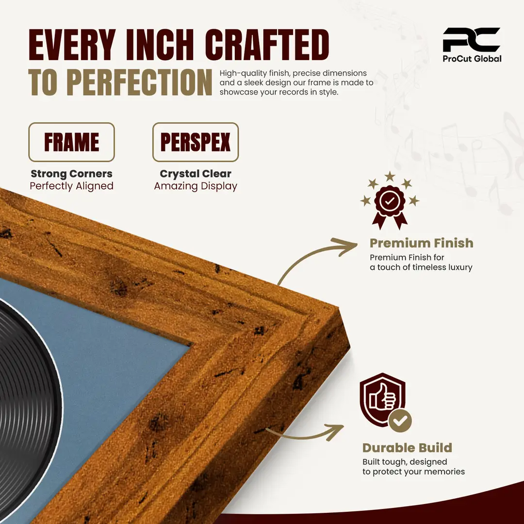 30x17" Modern Rustic Oak Vinyl Record Frame With Pompador Mount | For 12" LP Cover and Disc Side By Side Display thumbnail 7