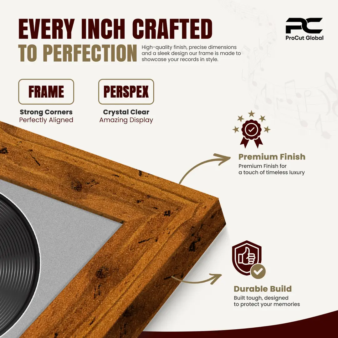 30x17" Modern Rustic Oak Vinyl Record Frame With Silver Mount | For 12" LP Cover and Disc Side By Side Display thumbnail 7