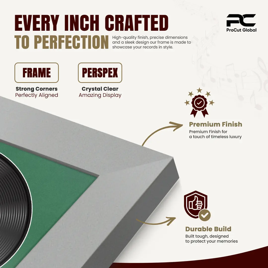 30x17" Modern Silver Vinyl Record Frame With Emerald (Green) Mount | Displays 12" LP Cover & Disc Side by Side thumbnail 7