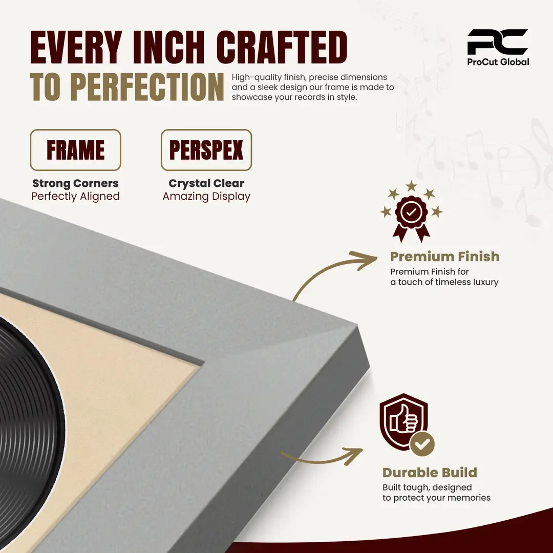 30x17" Modern Silver Vinyl Record Frame With Ivory Mount | Side by Side 12" LP Cover & Disc Display thumbnail 7