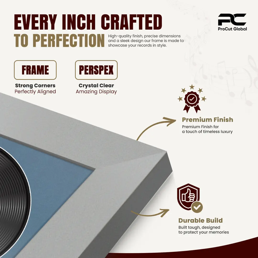 30x17" Modern Silver Vinyl Record Frame With Pompador Mount | For 12" LP Cover and Disc Side By Side Display thumbnail 7