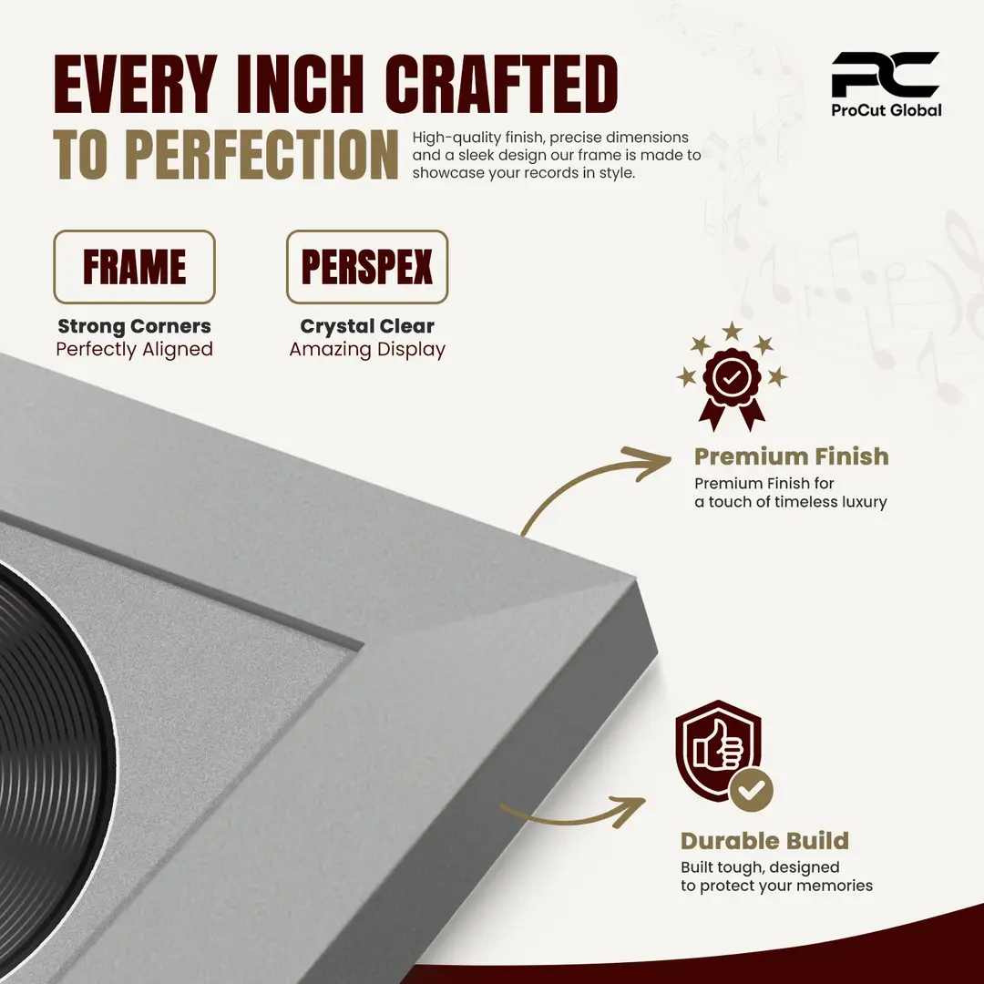 30x17" Modern Silver Vinyl Record Frame With Silver Mount | For 12" LP Cover and Disc Side By Side Display thumbnail 7