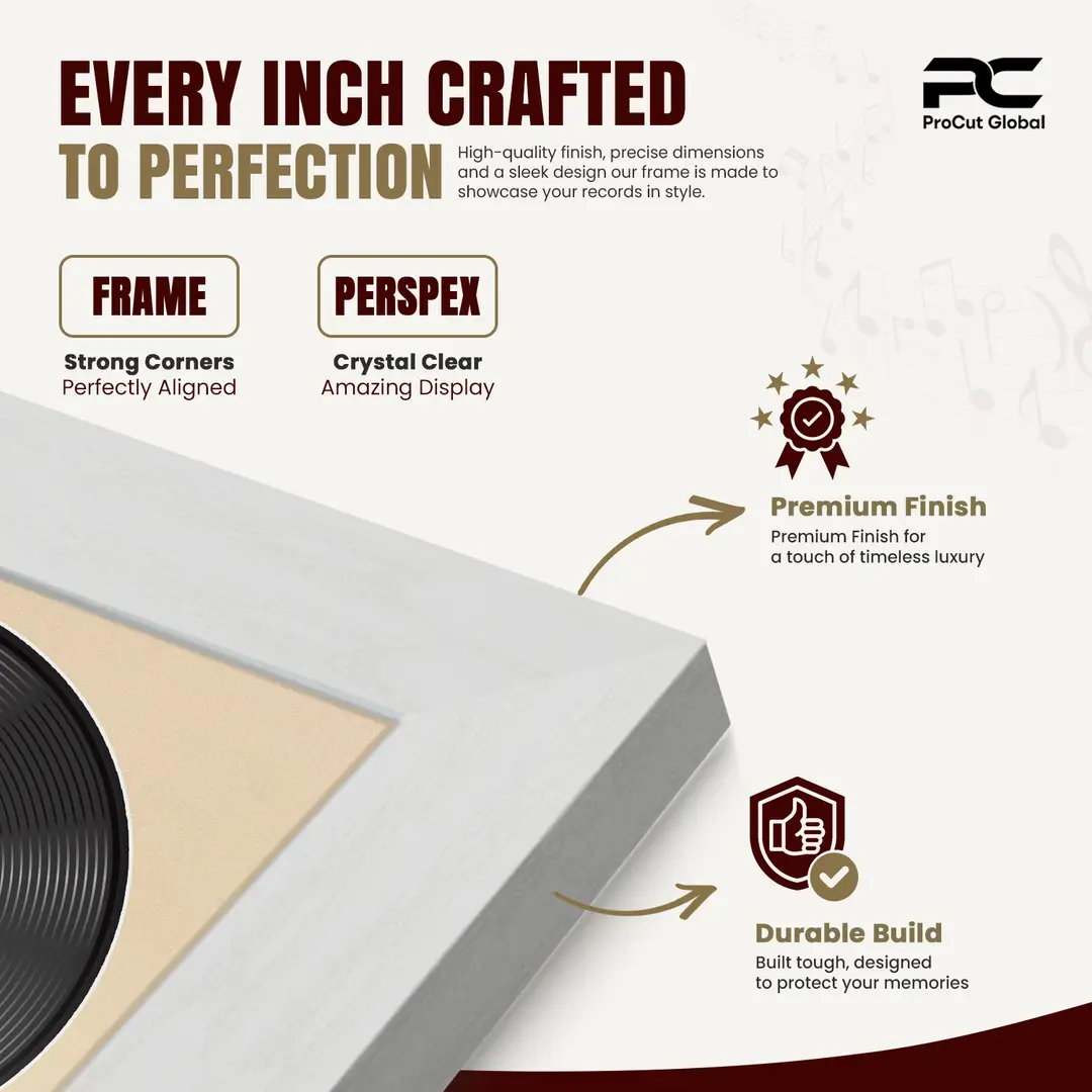 30x17" Modern Ash White Vinyl Record Frame With Ivory Mount | For 12" LP Cover and Disc Side By Side Display thumbnail 7