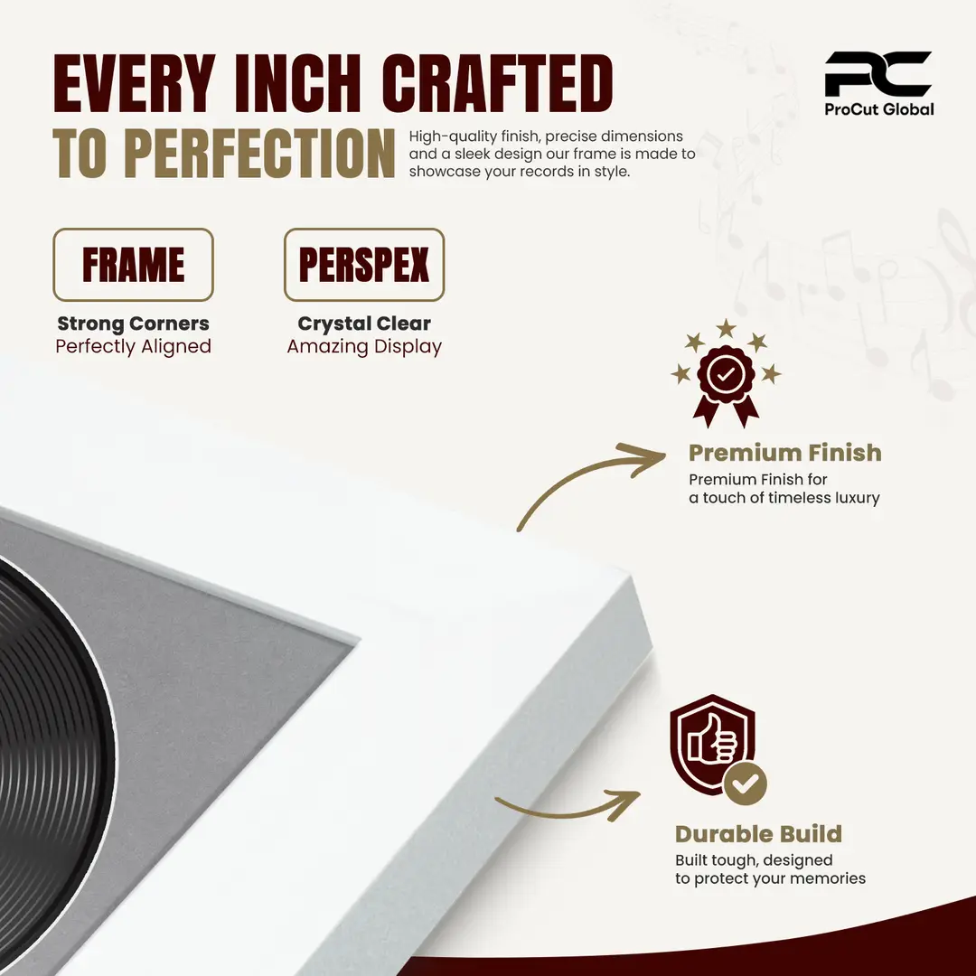 30x17" Modern White Vinyl Record Frame With Mid Grey Mount | Side by Side 12" LP Cover & Disc Display thumbnail 7