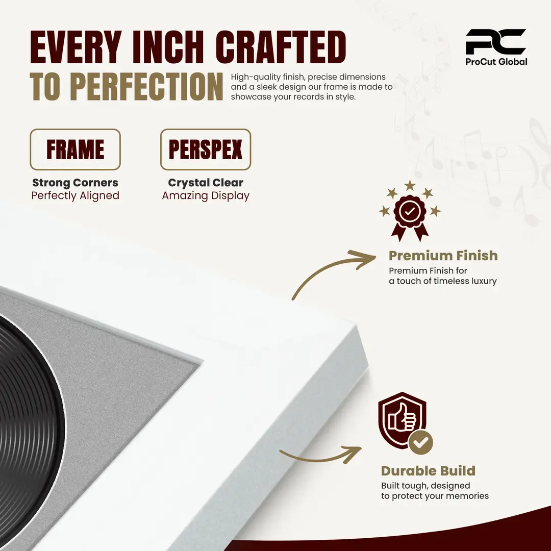 30x17" Modern White Vinyl Record Frame With Silver Mount | Side by Side 12" LP Cover & Disc Display thumbnail 7