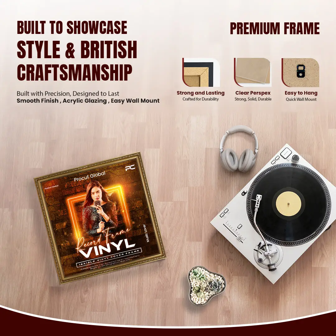 12x12" Gold Ornate Vinyl Record Frame For LP Album Covers | Elegant Vintage Square Wall Frame thumbnail 2