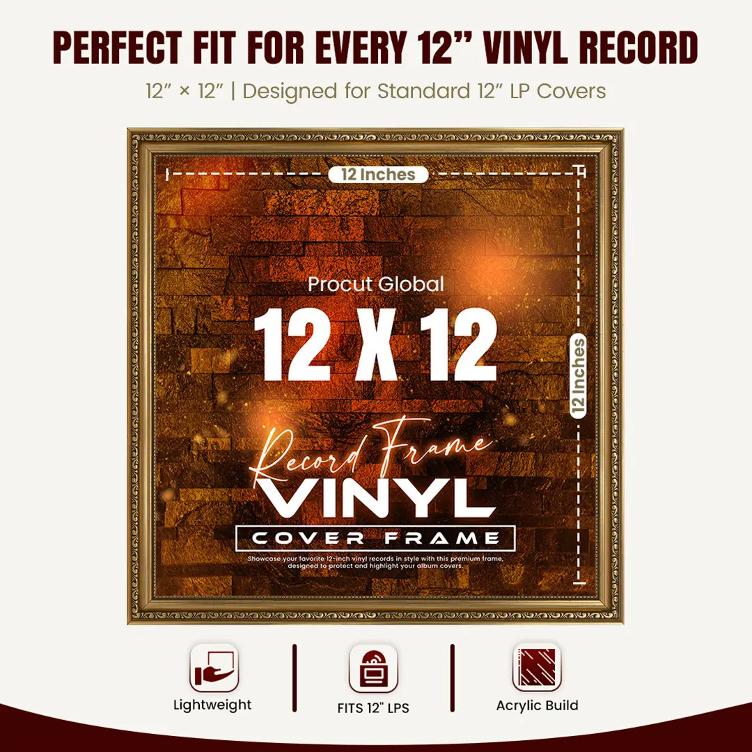 12x12" Gold Ornate Vinyl Record Frame For LP Album Covers | Elegant Vintage Square Wall Frame thumbnail 3