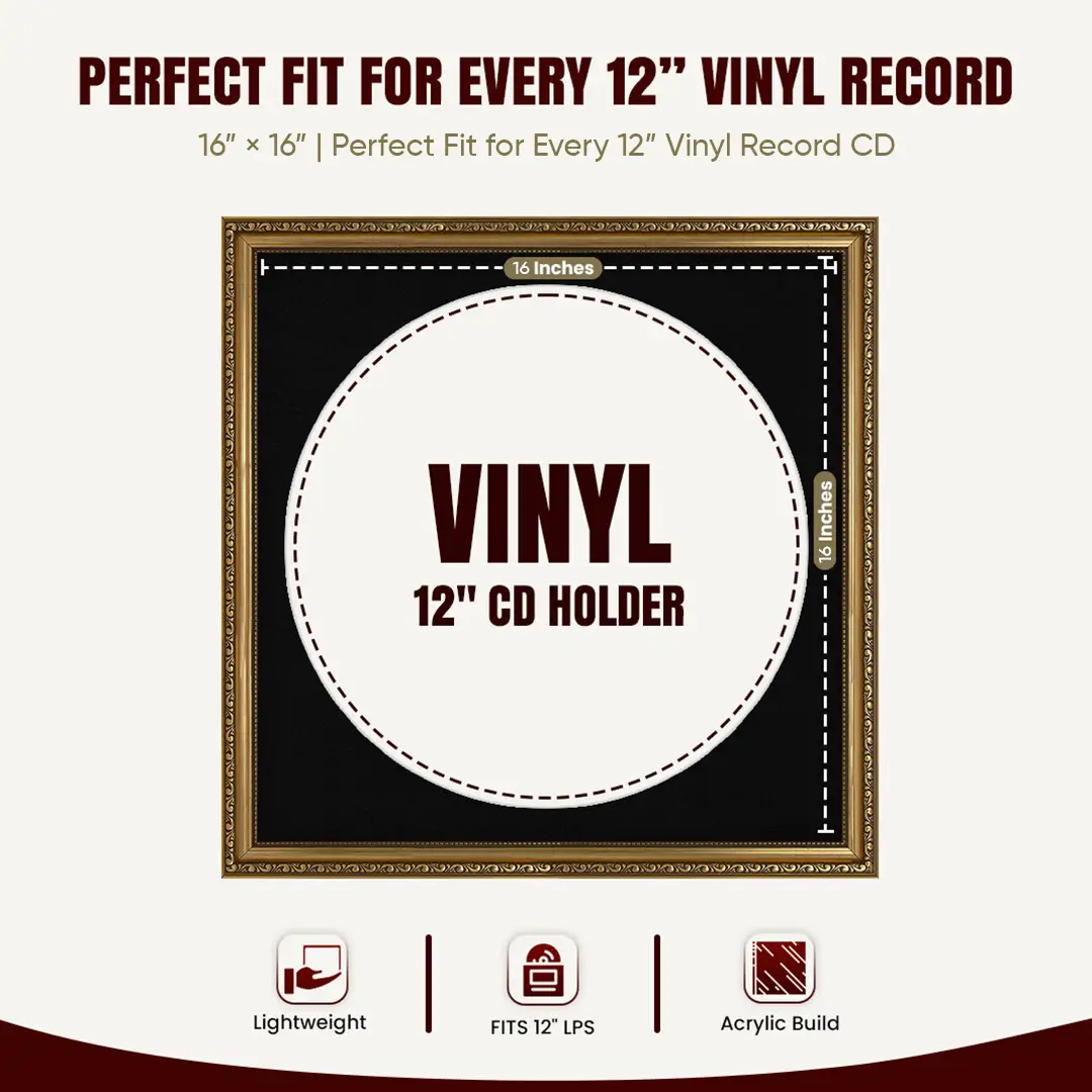 16x16" Gold Ornate Vinyl Record Frame With Black Mount For 12" LP Discs | Show Your Love For Music In Vintage Style thumbnail 3