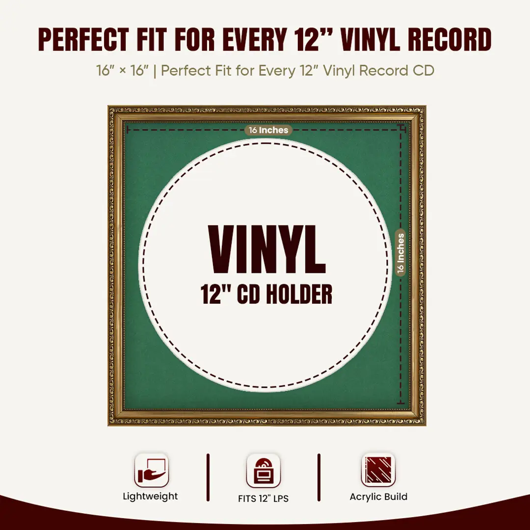 16x16" Gold Ornate Vinyl Record Frame With Emerald (Green) Mount For 12" LP Discs | Show Your Love For Music In Vintage Style thumbnail 3