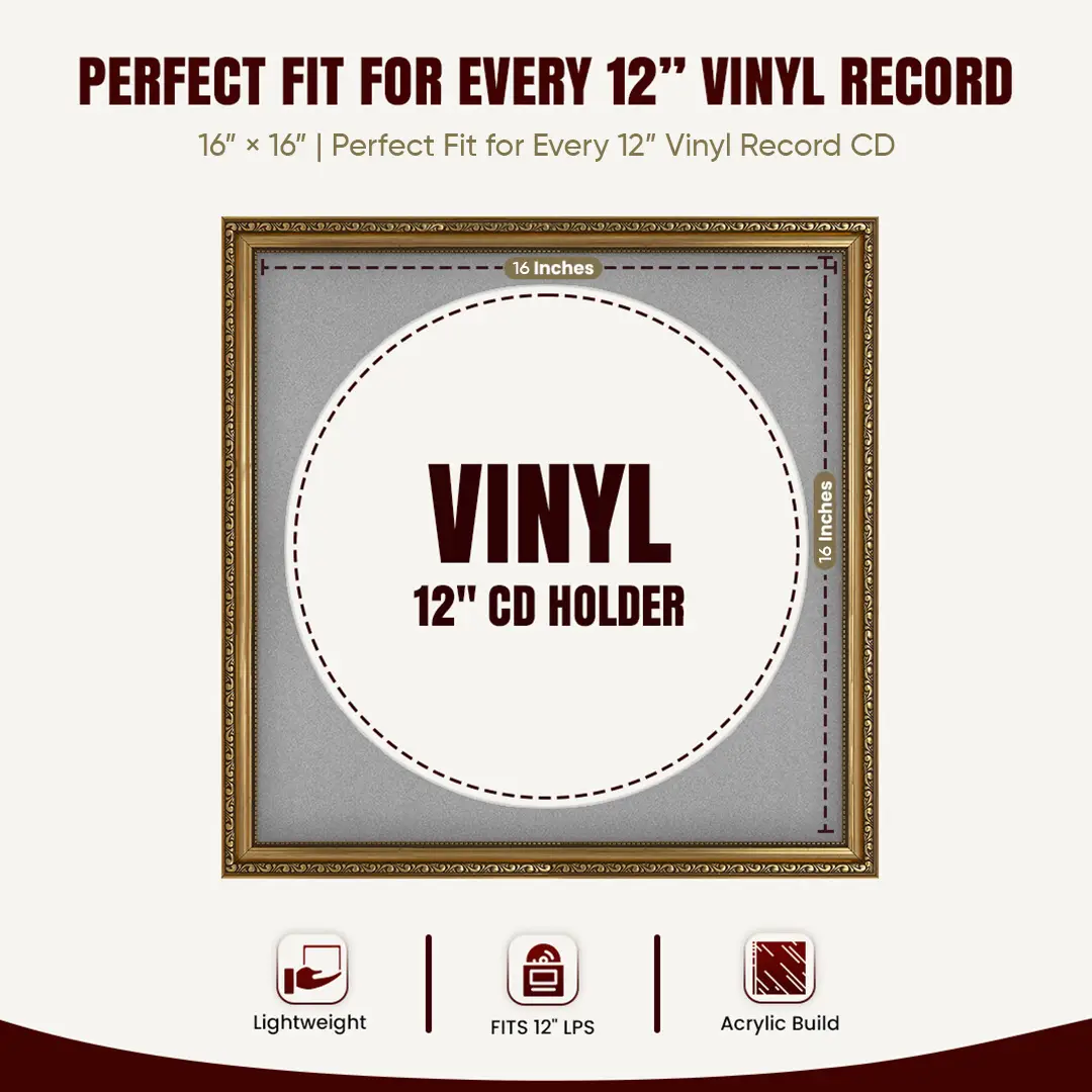 16x16" Gold Ornate Vinyl Record Frame With Silver Mount For 12" LP Discs | Show Your Love For Music In Vintage Style thumbnail 3