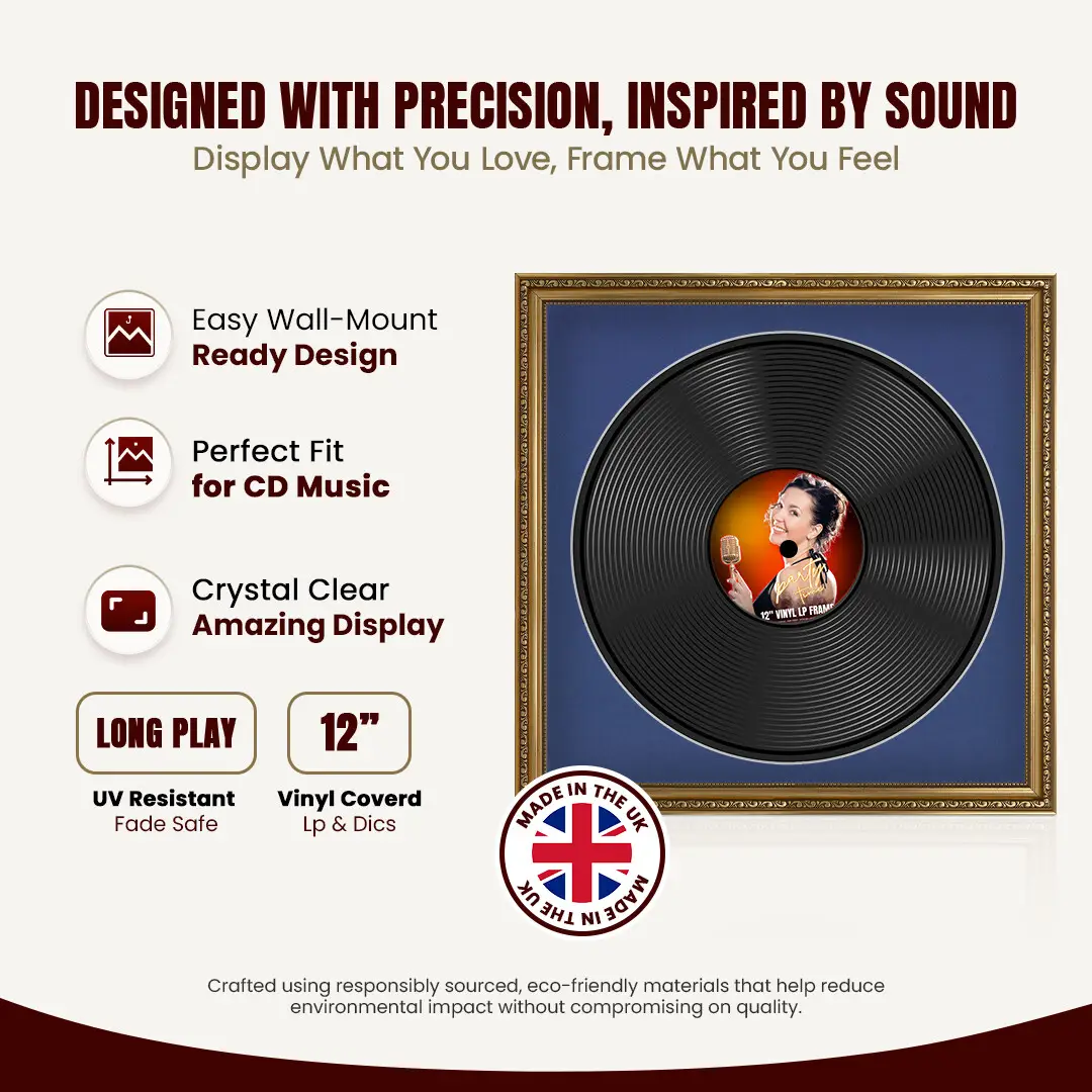 16x16" Gold Ornate Vinyl Record Frame With Blue Mount For 12" LP Discs | Show Your Love For Music In Vintage Style thumbnail 8