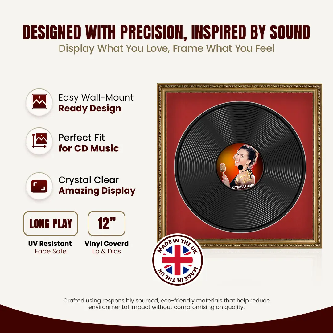 16x16" Gold Ornate Vinyl Record Frame With Crimson Mount For 12" LP Discs | Show Your Love For Music In Vintage Style thumbnail 8