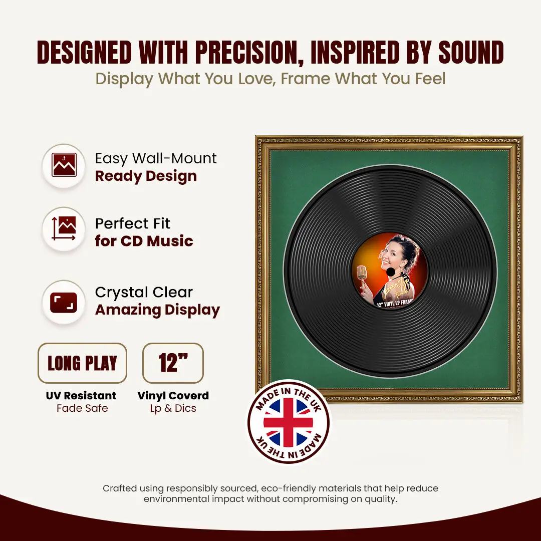 16x16" Gold Ornate Vinyl Record Frame With Emerald (Green) Mount For 12" LP Discs | Show Your Love For Music In Vintage Style thumbnail 8