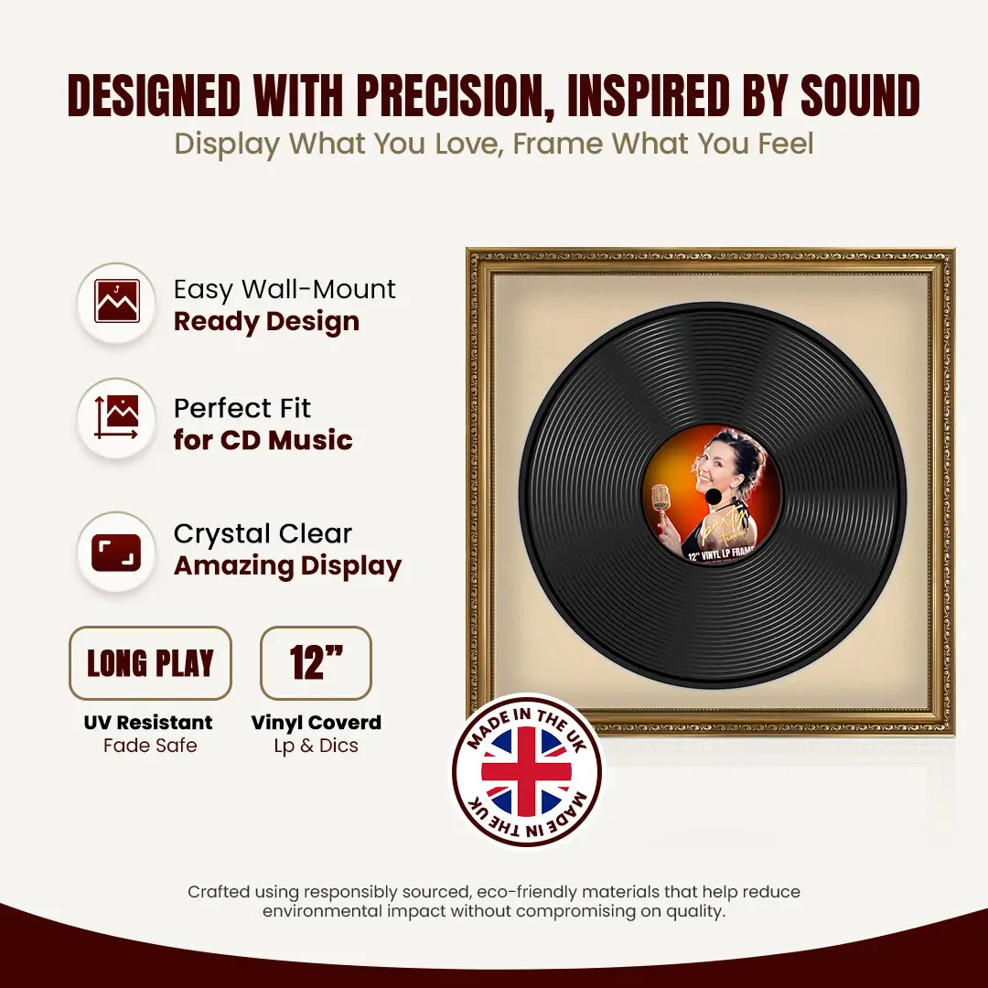 16x16" Gold Ornate Vinyl Record Frame With Ivory Mount For 12" LP Discs | Show Your Love For Music In Vintage Style thumbnail 8