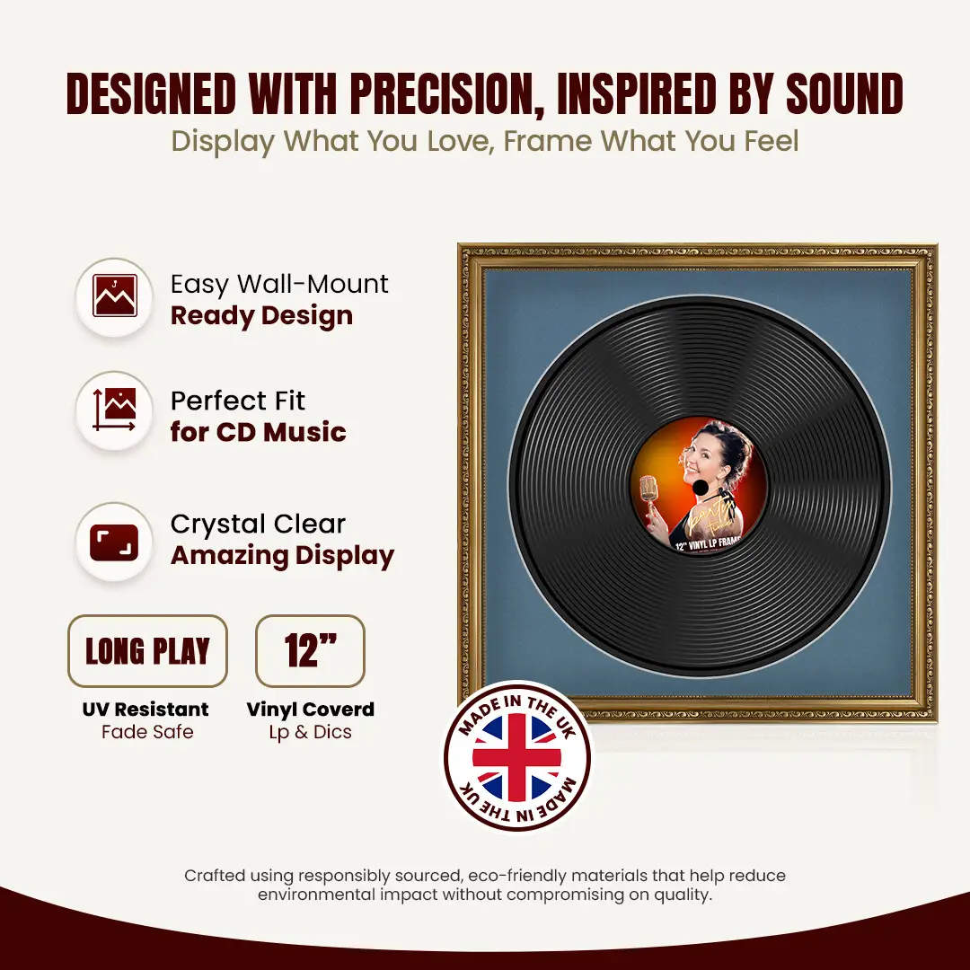 16x16" Gold Ornate Vinyl Record Frame With Pompador Mount For 12" LP Discs | Show Your Love For Music In Vintage Style thumbnail 8