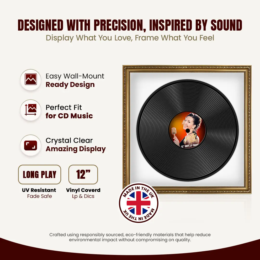16x16" Gold Ornate Vinyl Record Frame With Ice White Mount For 12" LP Discs | Show Your Love For Music In Vintage Style thumbnail 8