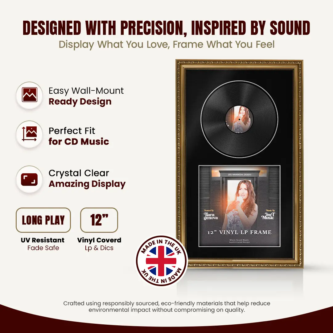 30x17" Gold Ornate Vinyl Record Frame With Black Mount | Side By Side Vintage LP Cover and Disc Display thumbnail 8