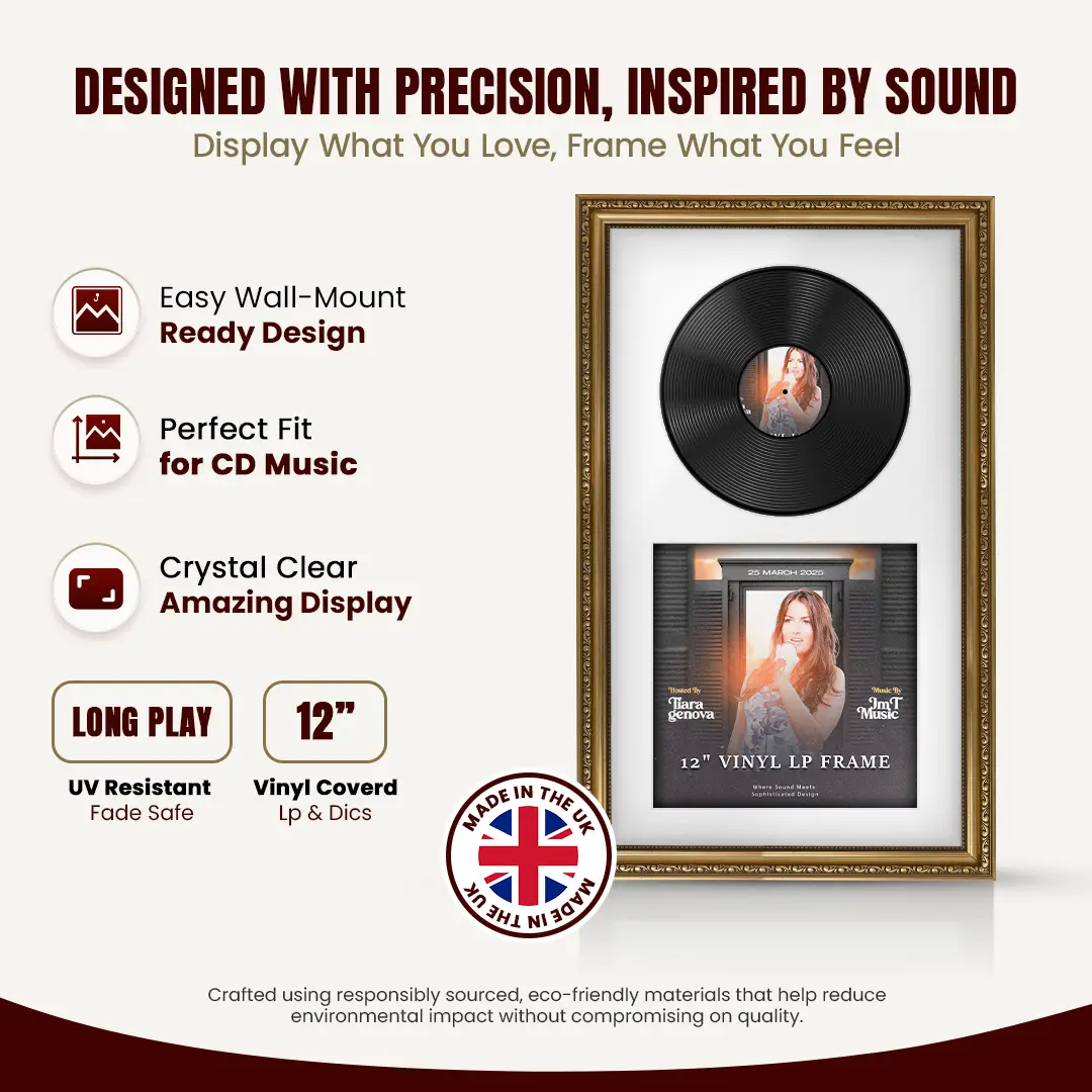 30x17" Gold Ornate Vinyl Record Frame With Ice White Mount | Side By Side Vintage LP Cover and Disc Display thumbnail 8