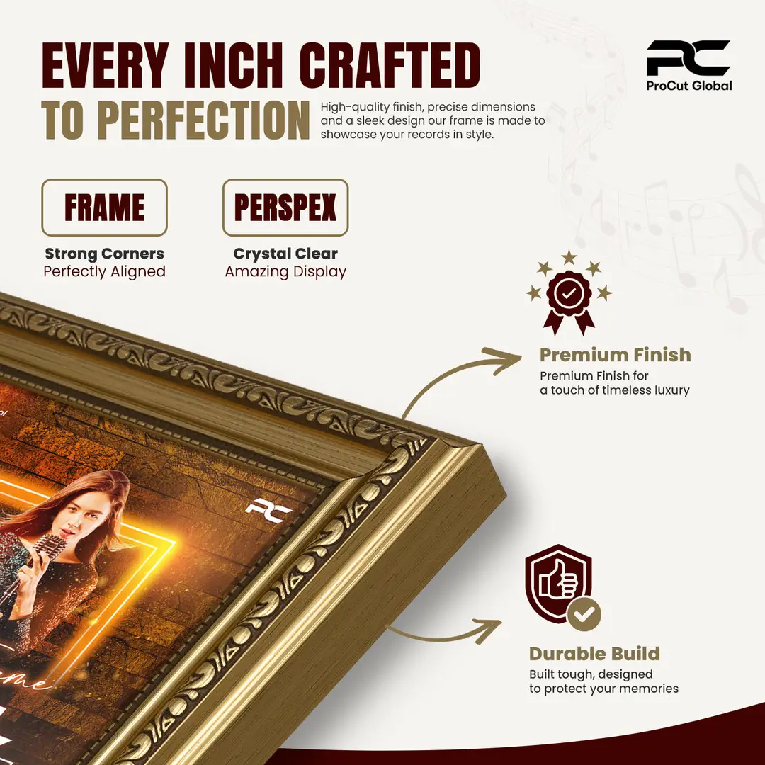 12x12" Gold Ornate Vinyl Record Frame For LP Album Covers | Elegant Vintage Square Wall Frame thumbnail 7
