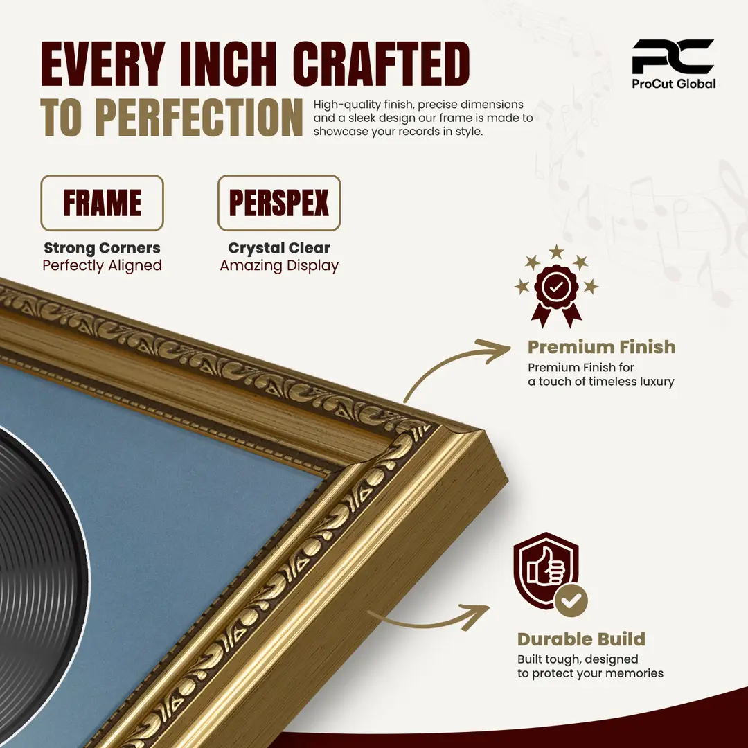 25x17" Gold Ornate Vintage Vinyl Record Frame (Overlapped) For 12 Inch LP Cover & Disc With Pompador Mount | Premium Music Art Display thumbnail 7