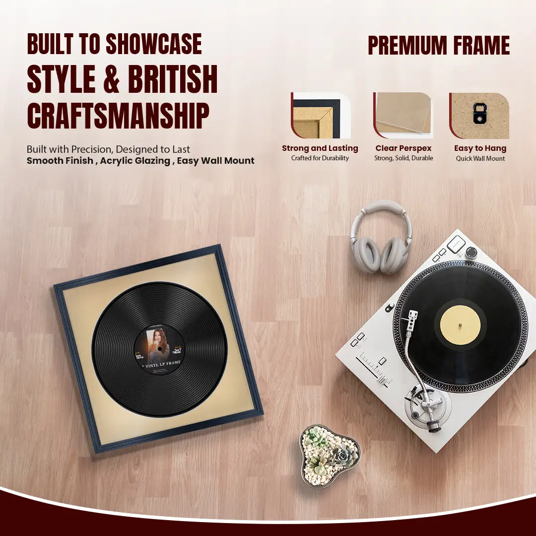 16x16" Step Black Vinyl Record Frame With Ivory Mount For 12" LP Discs | Elegant Frame For Music Lovers thumbnail 2