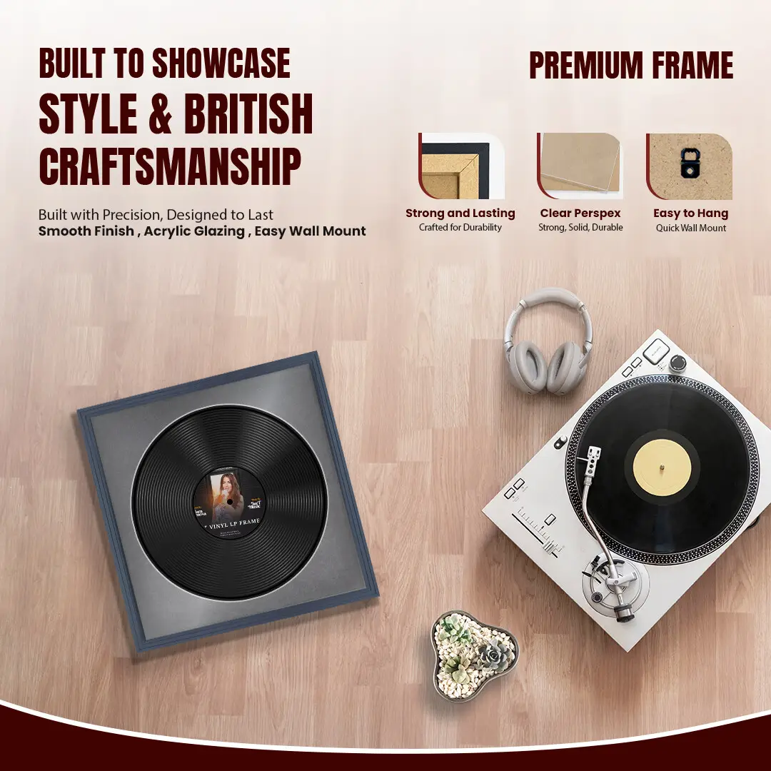 16x16" Step Dark Grey Vinyl Record Frame With Mid Grey Mount For 12" LP Discs | Elegant Frame For Music Lovers thumbnail 2