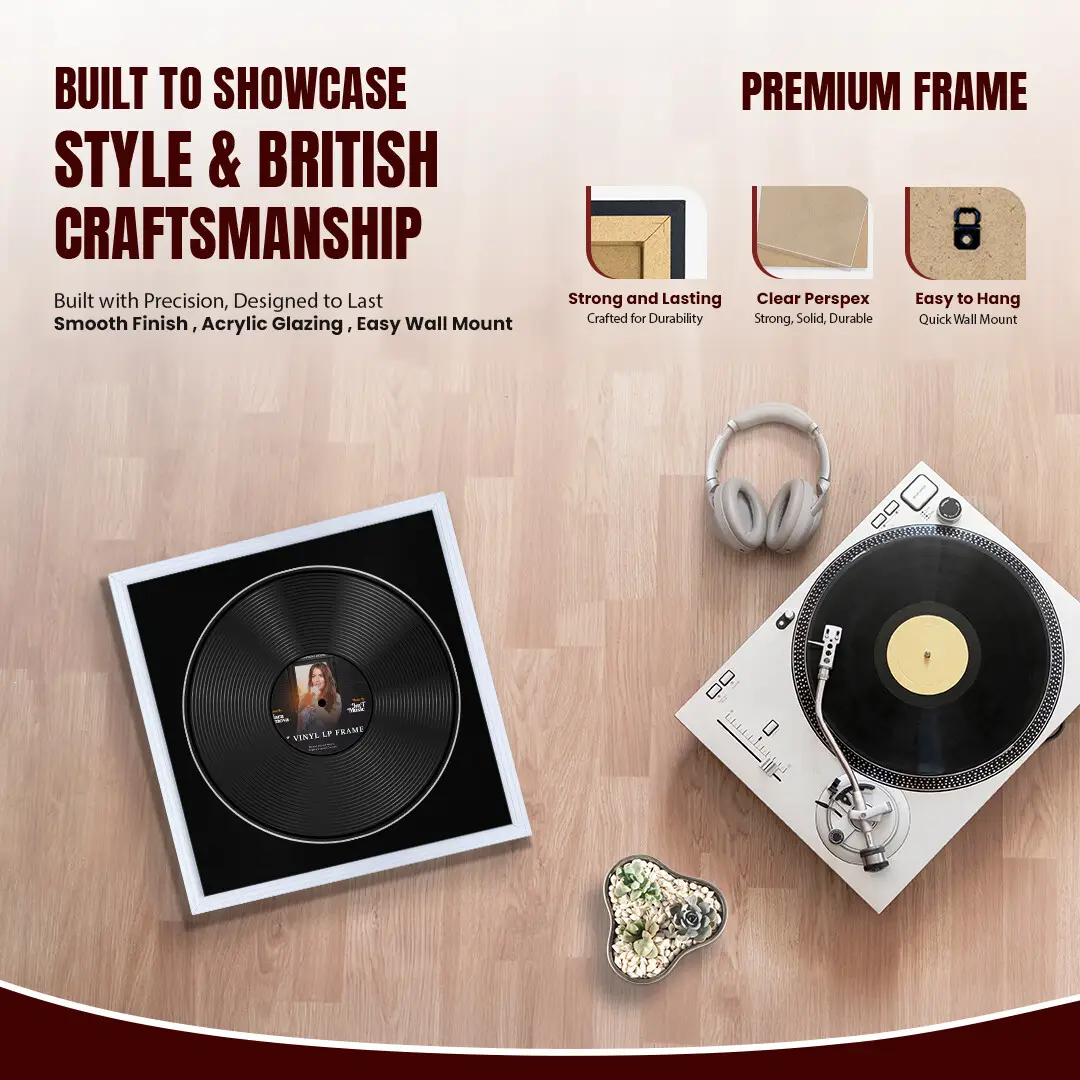16x16" Step White Vinyl Record Frame With Black Mount For 12" LP Discs | Premium Wall Frame For Music Enthusiasts thumbnail 2