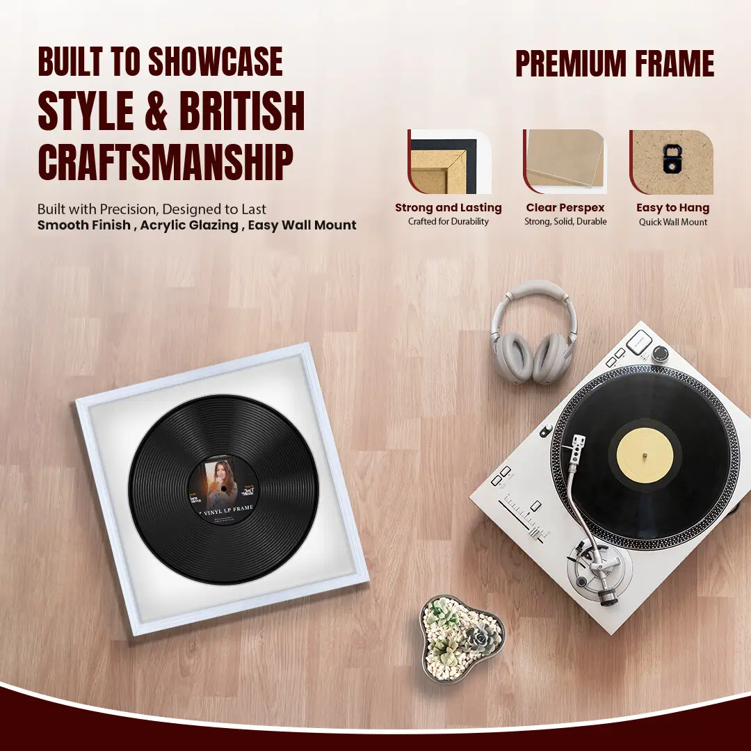 16x16" Step White Vinyl Record Frame With Ice White Mount For 12" LP Discs | Premium Wall Frame For Music Enthusiasts thumbnail 2