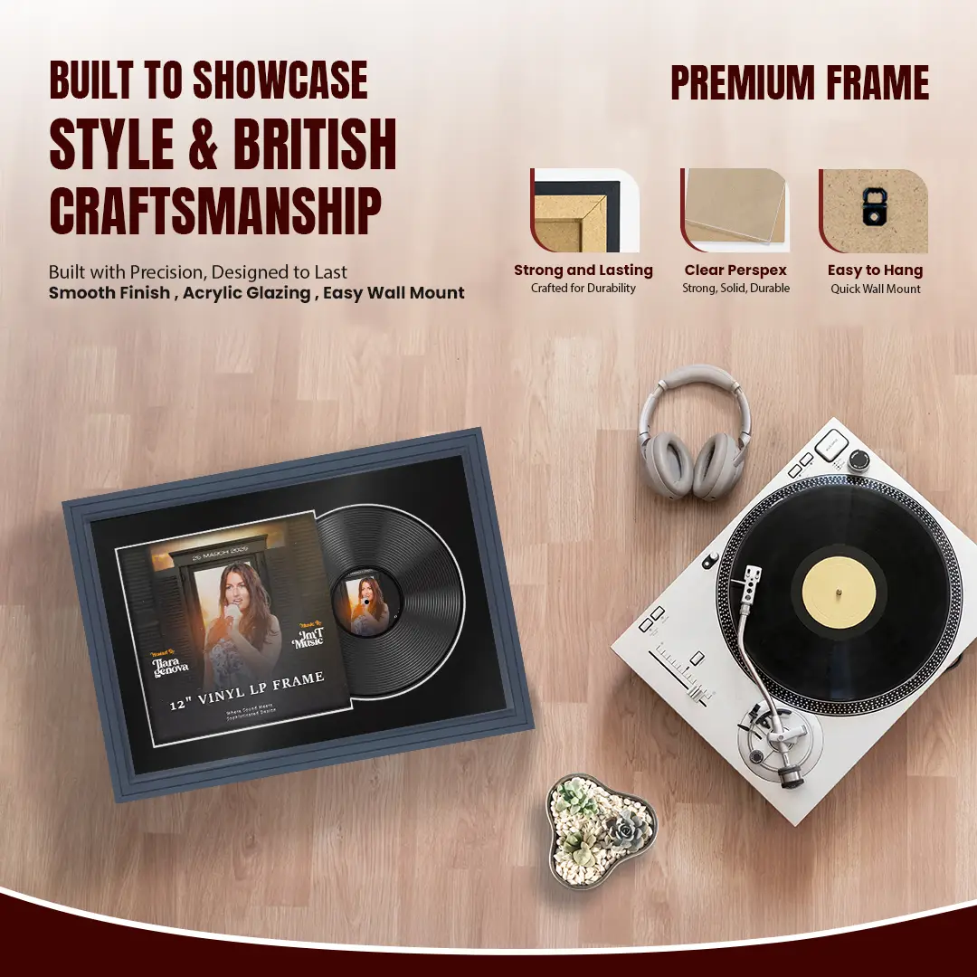 25x17" Step Dark Grey Vinyl Record Frame For 12 Inch LP Cover & Disc With Black Mount | Overlapped Vinyl Display thumbnail 2