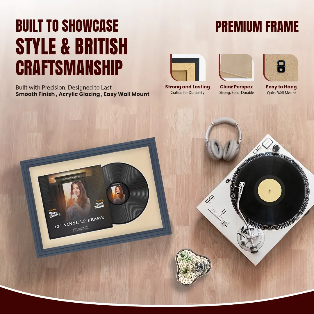 25x17" Step Dark Grey Vinyl Record Frame For LP Cover & Disc With Ivory Mount | Overlapped Display thumbnail 2