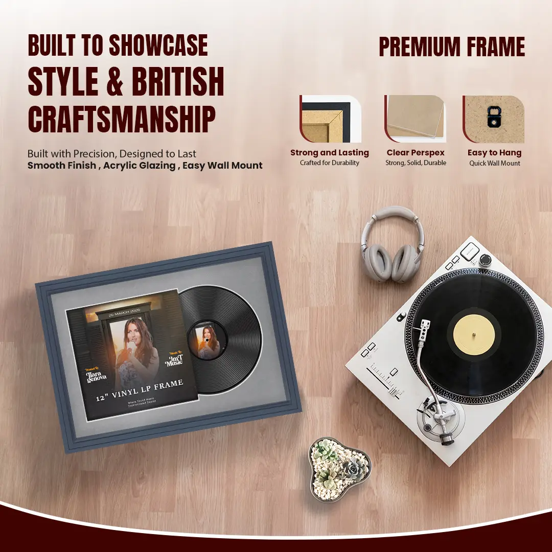 25x17" Step Dark Grey Vinyl Record Frame For LP Cover & Disc With Mid Grey Mount | Overlapped Display thumbnail 2