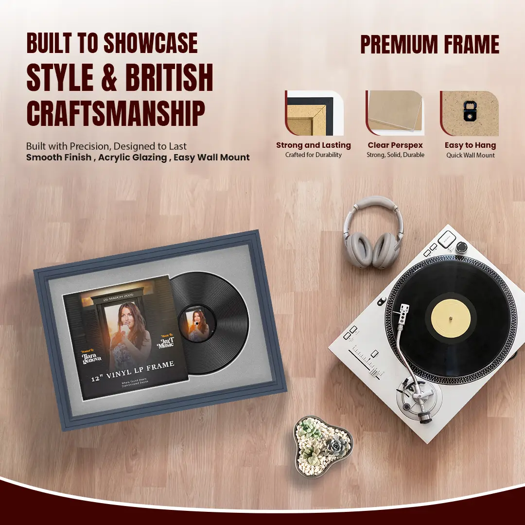 25x17" Step Dark Grey Vinyl Record Frame For 12 Inch LP Cover & Disc With Silver Mount | Overlapped Vinyl Display thumbnail 2