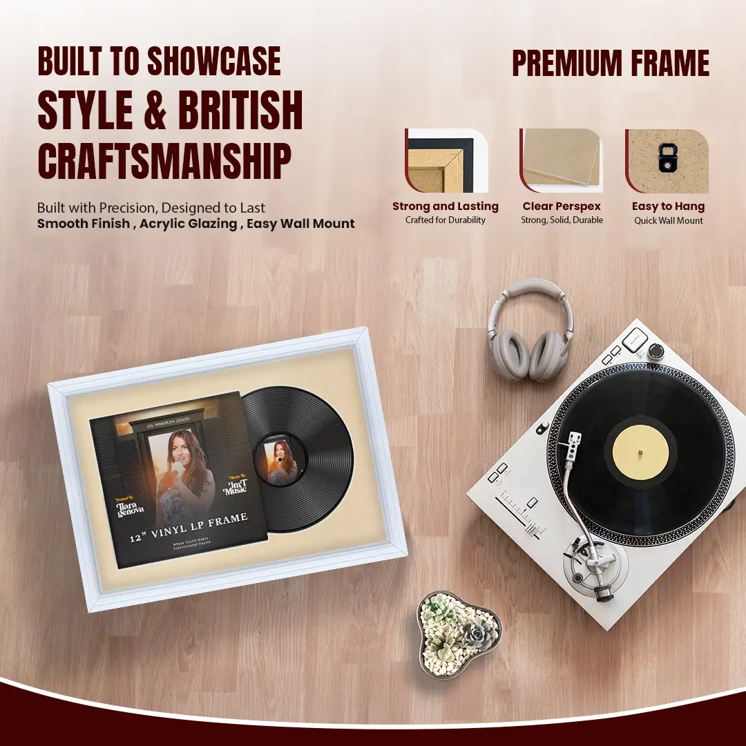 25x17" Step White Vinyl Record Frame For 12 Inch LP Cover & Disc With Ivory Mount | Overlapped Vinyl Display thumbnail 2