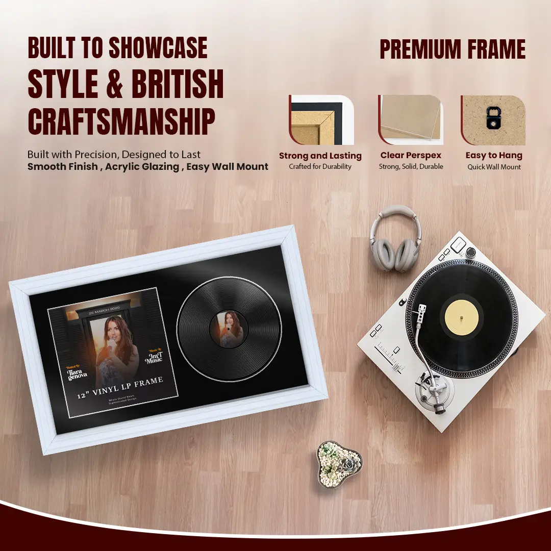 30x17" Step White Vinyl Record Frame With Black Mount | Side by Side 12" LP Cover & Disc Display thumbnail 2