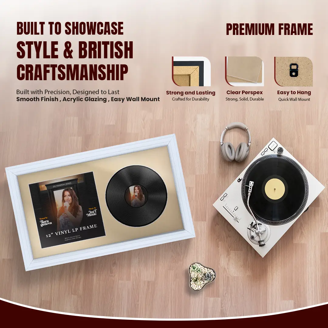 30x17" Step White Vinyl Record Frame With Ivory Mount | Side by Side 12" LP Cover & Disc Display thumbnail 2