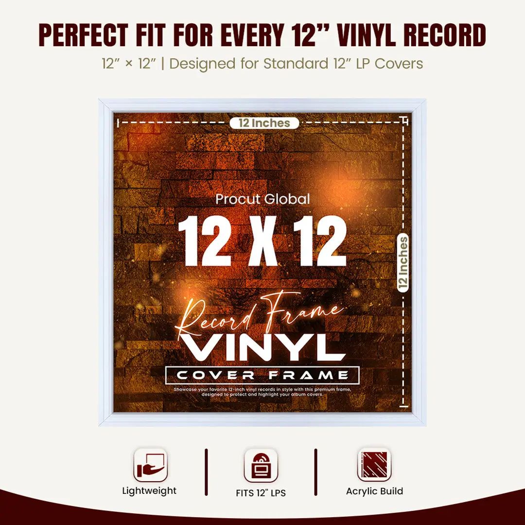 12x12" Step White Vinyl Record Frame For 12" LP Album Covers | Square Vinyl Frame For Wall Display thumbnail 3