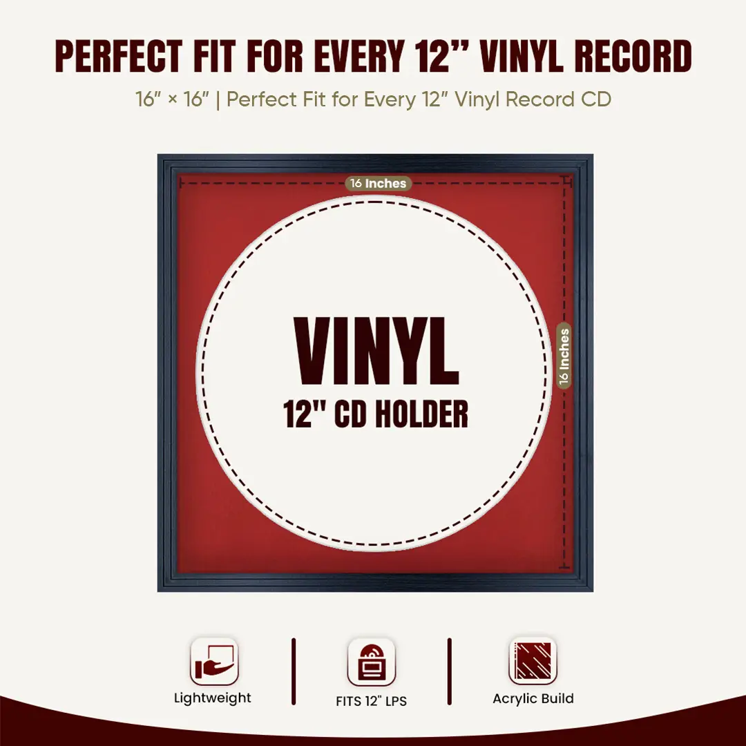 16x16" Step Black Vinyl Record Frame With Crimson Mount For 12" LP Discs | Elegant Frame For Music Lovers thumbnail 3