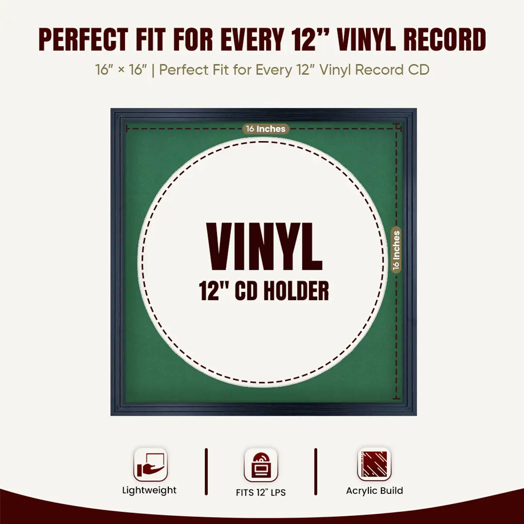 16x16" Step Black Vinyl Record Frame With Emerald (Green) Mount For 12" LP Discs | Contemporary Wall Display thumbnail 3