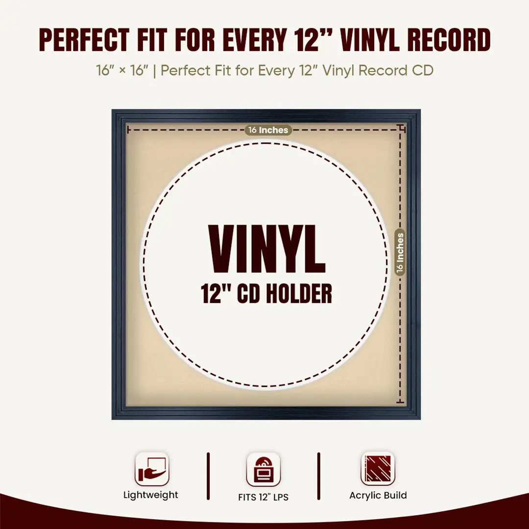16x16" Step Black Vinyl Record Frame With Ivory Mount For 12" LP Discs | Elegant Frame For Music Lovers thumbnail 3
