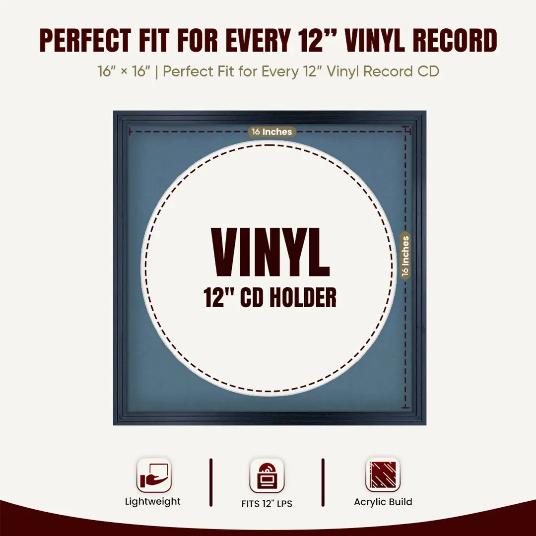 16x16" Step Black Vinyl Record Frame With Pompador Mount For 12" LP Discs | Contemporary Wall Display thumbnail 3