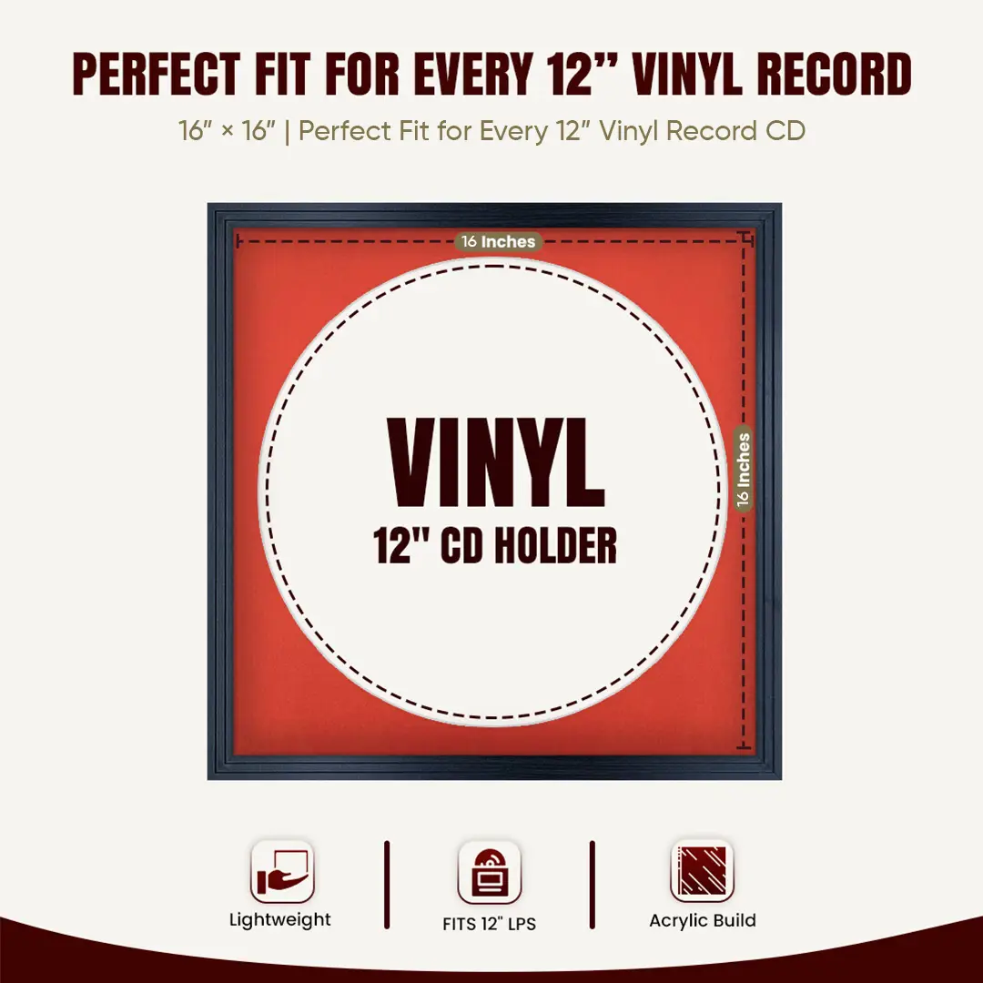 16x16" Step Black Vinyl Record Frame With Poppy Red Mount For 12" LP Discs | Contemporary Wall Display thumbnail 3