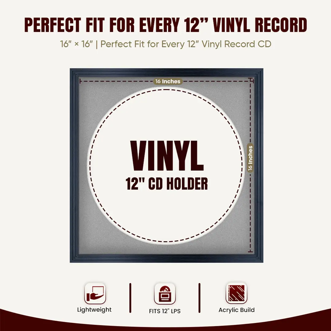 16x16" Step Black Vinyl Record Frame With Silver Mount For 12" LP Discs | Premium Wall Frame For Music Enthusiasts thumbnail 3