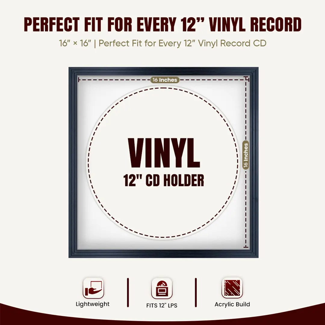 16x16" Step Black Vinyl Record Frame With Ice White Mount For 12" LP Discs | Contemporary Wall Display thumbnail 3