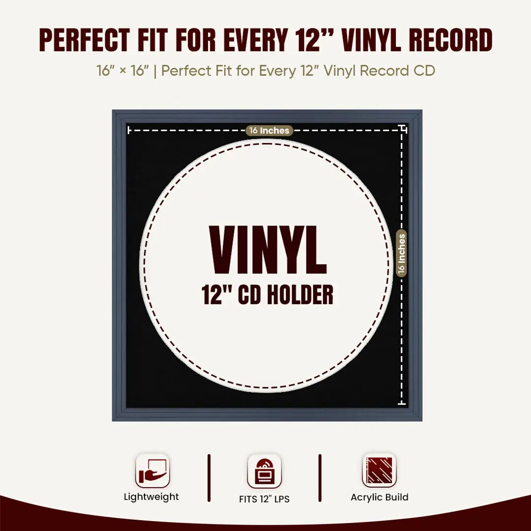 16x16" Step Dark Grey Vinyl Record Frame With Black Mount For 12" LP Discs | Elegant Frame For Music Lovers thumbnail 3