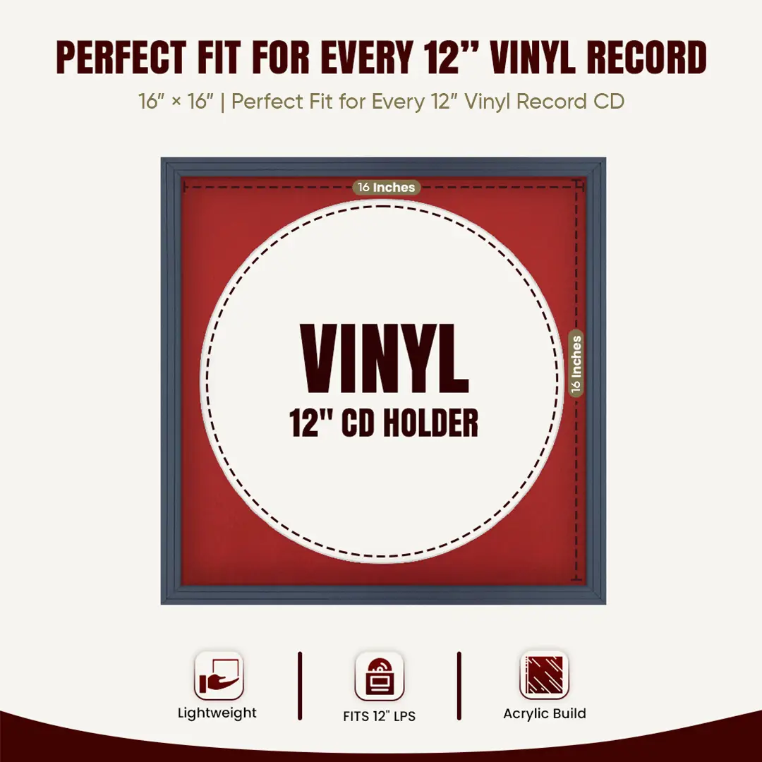 16x16" Step Dark Grey Vinyl Record Frame With Crimson Mount For 12" LP Discs | Contemporary Wall Display thumbnail 3