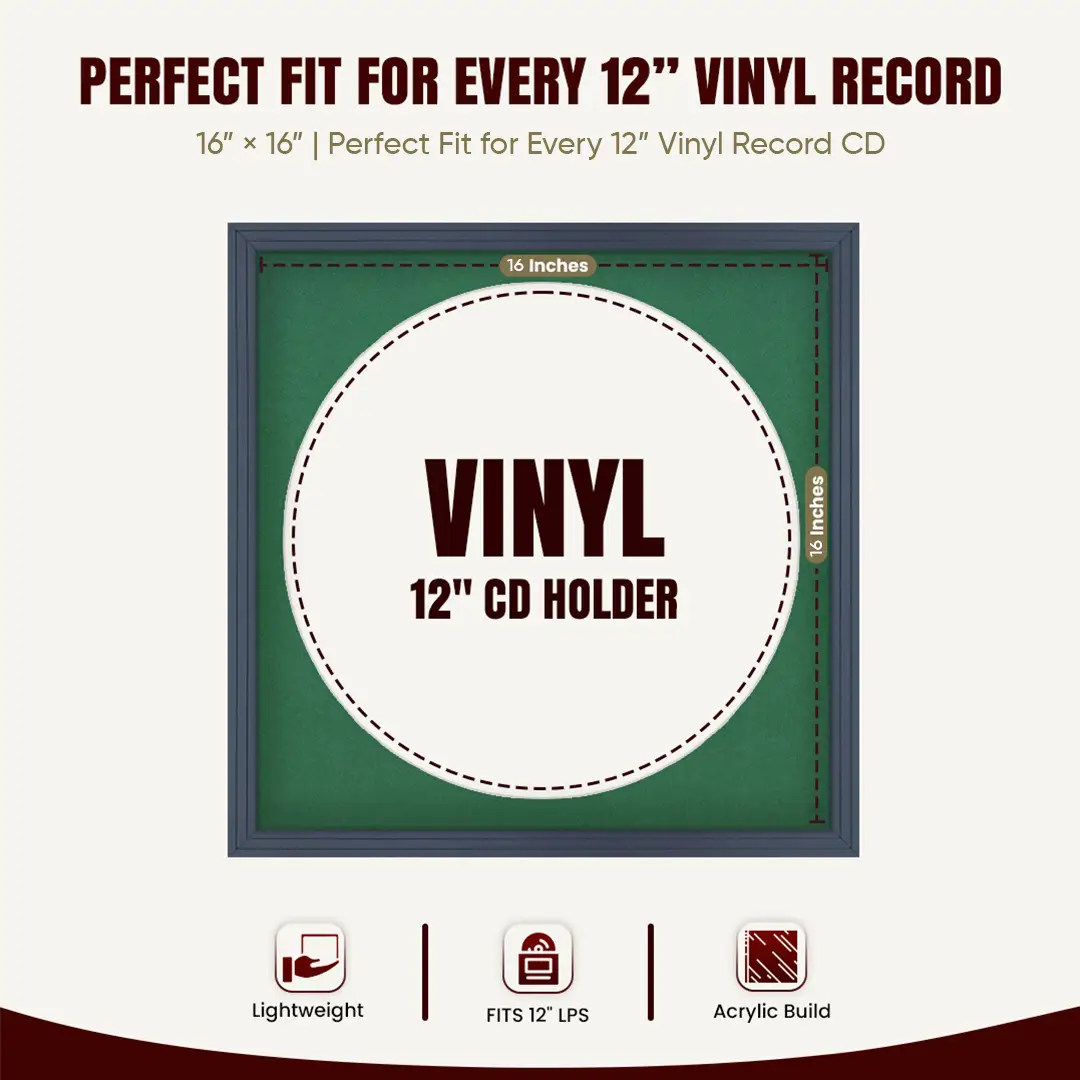 16x16" Step Dark Grey Vinyl Record Frame With Emerald (Green) Mount For 12" LP Discs | Contemporary Wall Display thumbnail 3