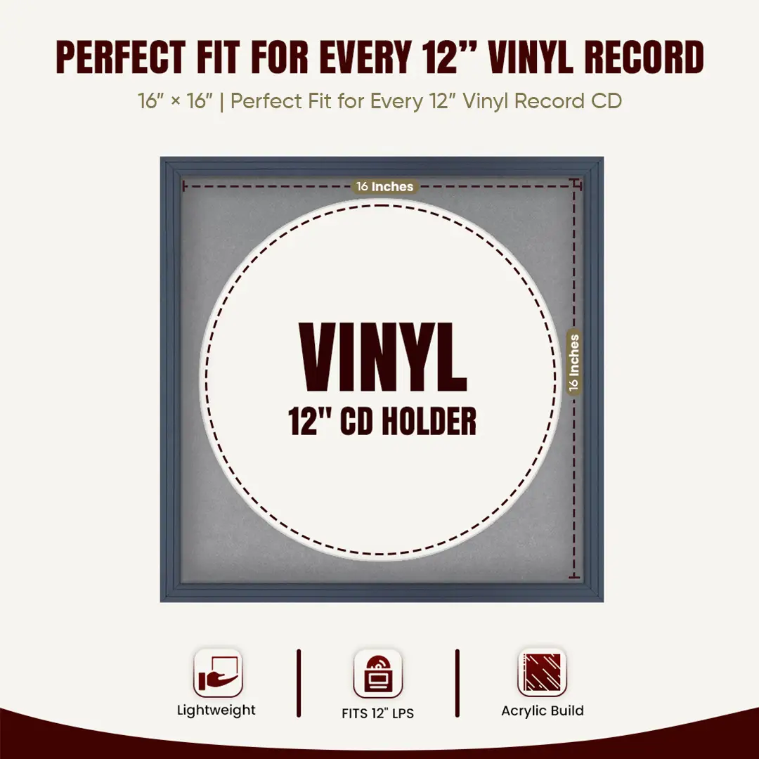 16x16" Step Dark Grey Vinyl Record Frame With Mid Grey Mount For 12" LP Discs | Elegant Frame For Music Lovers thumbnail 3