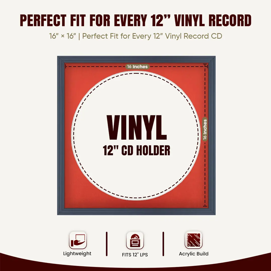 16x16" Step Dark Grey Vinyl Record Frame With Poppy Red Mount For 12" LP Discs | Contemporary Wall Display thumbnail 3
