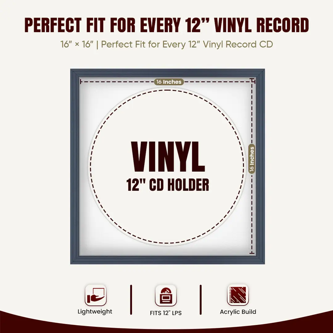 16x16" Step Dark Grey Vinyl Record Frame With Ice White Mount For 12" LP Discs | Contemporary Wall Display thumbnail 3