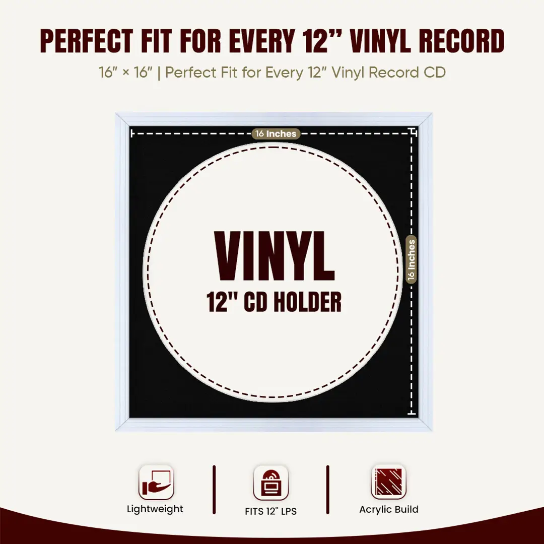 16x16" Step White Vinyl Record Frame With Black Mount For 12" LP Discs | Premium Wall Frame For Music Enthusiasts thumbnail 3